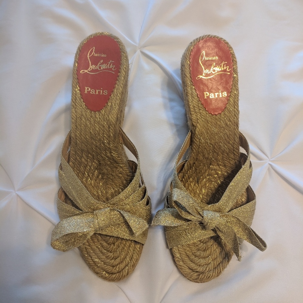 Louboutin gold wedges